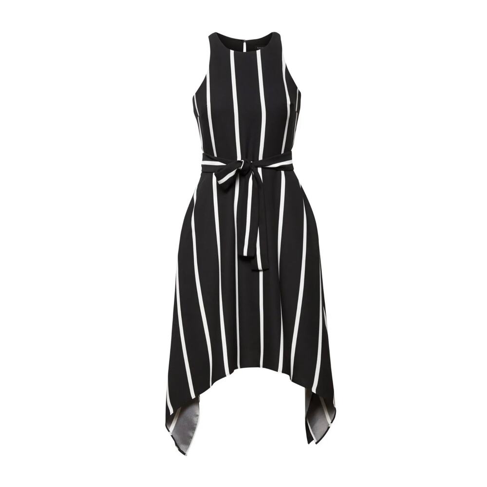 Banana Republic Striped Asymmetrical Hem Sleeveless Dress 6 Petite Black White - Picture 11 of 11